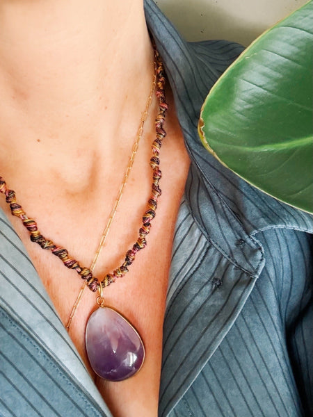 Lilac gold-set amethyst teardrop necklace by Carmen Salvador — view 2