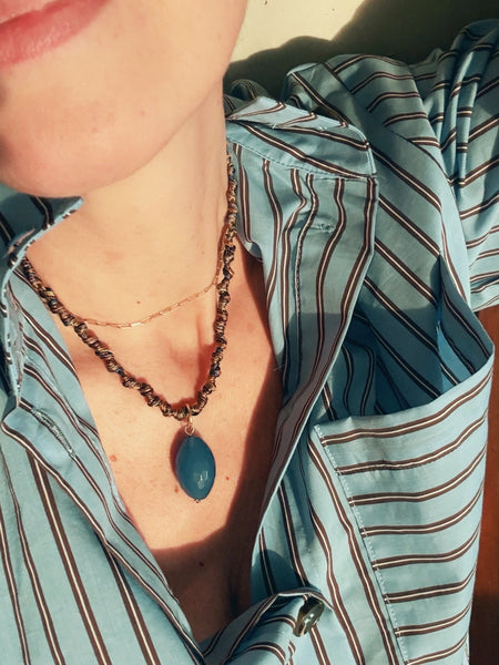 Cobalt blue stone pendant necklace by Carmen Salvador — view 2