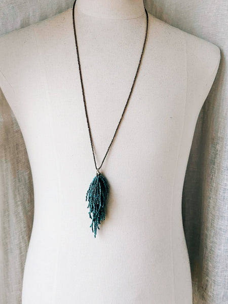 Pyrite and Turquoise Tassel Necklace
